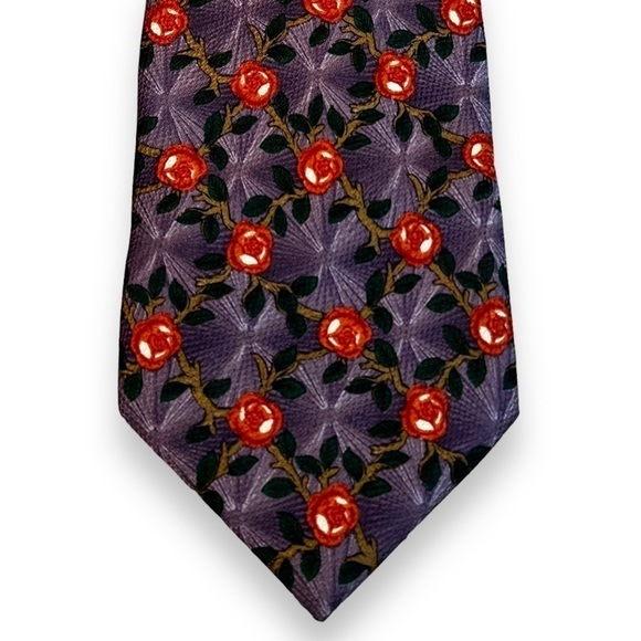 NEW Valentino 100% Silk Tie Red Rose Floral Print Handmade in Italy Luxury - Picture 4 of 9
